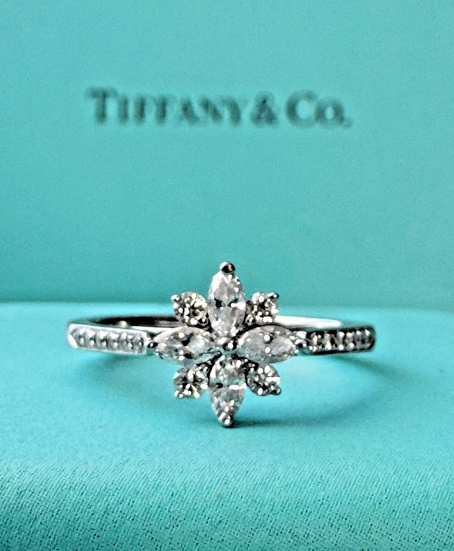 $6,450 TIFFANY & CO. VICTORIA .36CTW DIAMOND PLATINUM FLOWER CLUSTER BAND RING 6