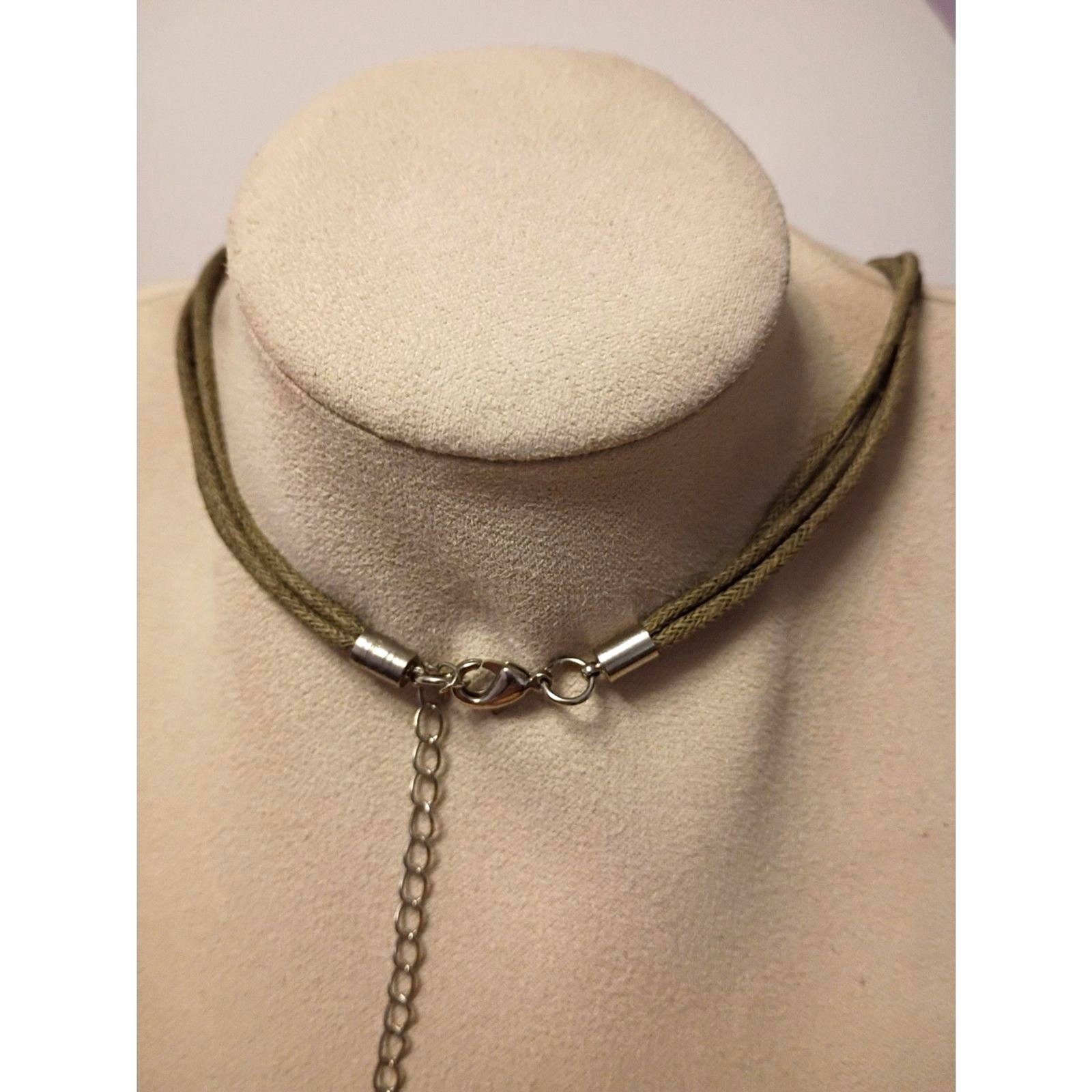 Multicolor Murano Glass Handmade Round Pendant on OD Green Textile Cord Necklace