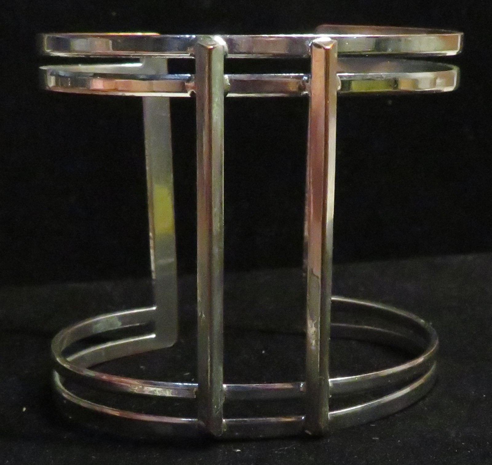 Vintage Silver Tone 3-Bar Open Cuff Bracelet 2-1/8″ tall 7.5″ Fashion Used