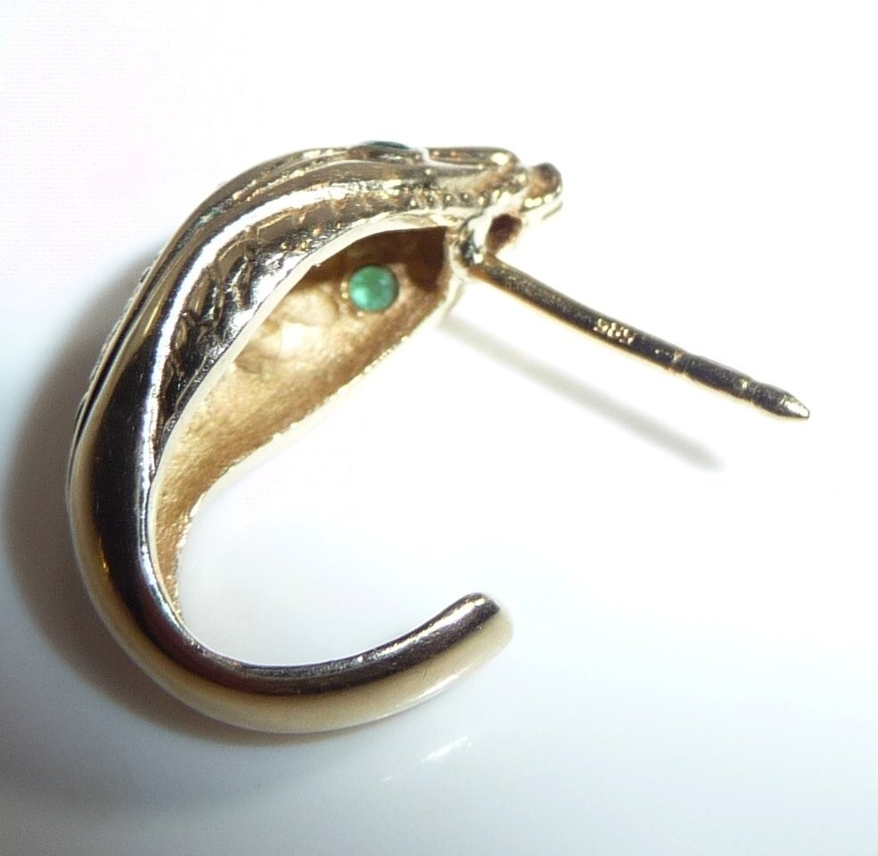Snake 585 Gold Stud Earrings 0.46ct. Diamond Emeralds 4.2g