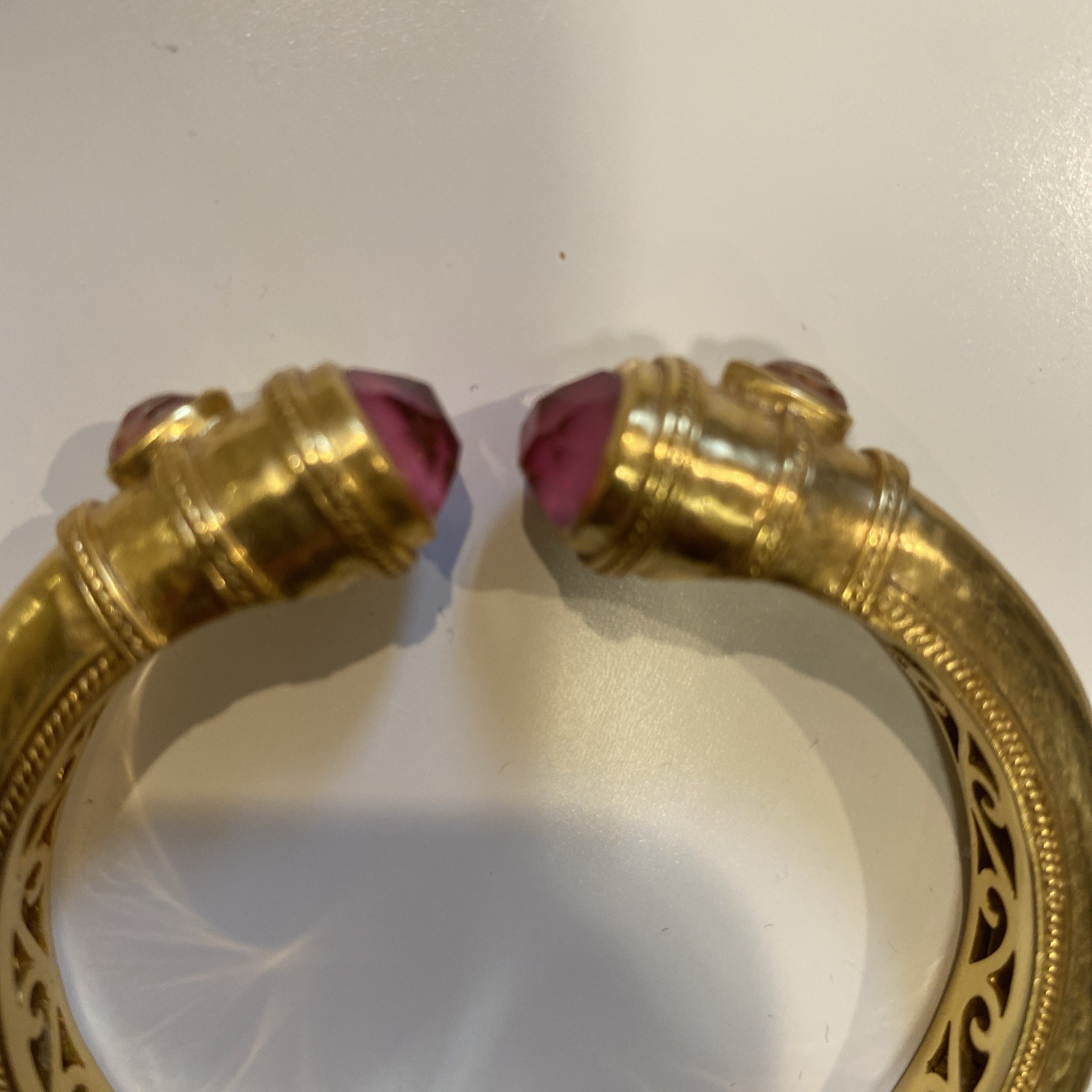 NEW Julie Vos Hinged Cuff Bracelet Bangle 24k Gold Plate Pink Stones