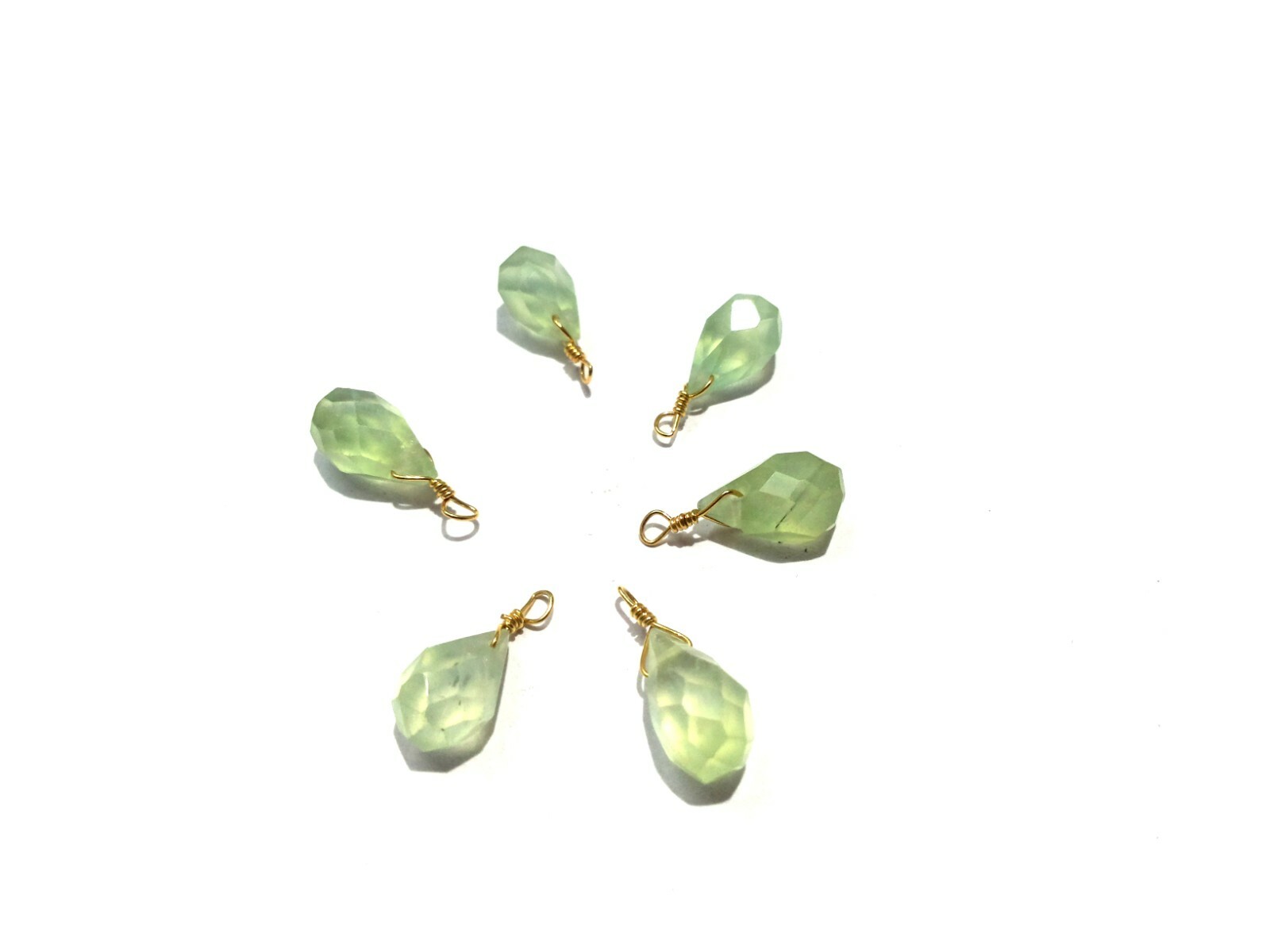 Prehnite Teardrop Faceted 4×6-5x7mm Beads, 24k Gold Plated Wire Wrapped 25 Pecs
