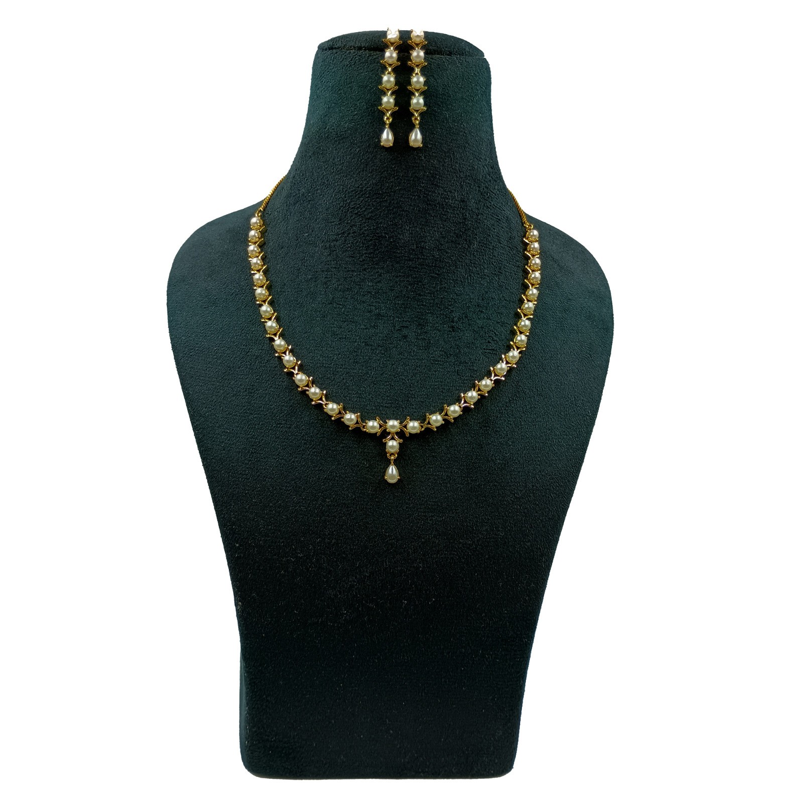 22k Gold Plated Pearl Round Stone Statement Necklace Set Wedding Jewelry Women’s