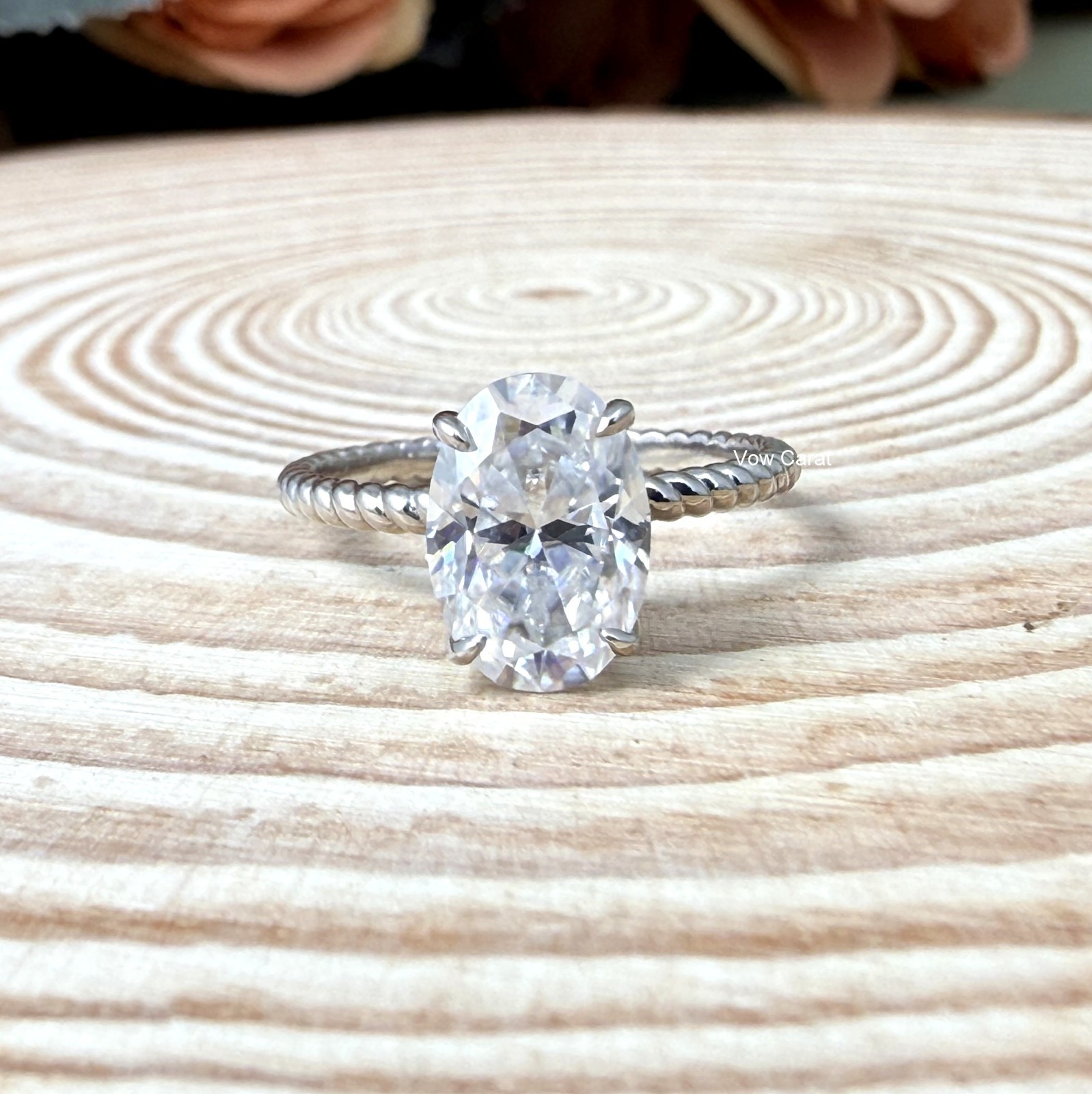 Oval 925 Sterling Silver Moissanite Solitaire Twisted Band Ring