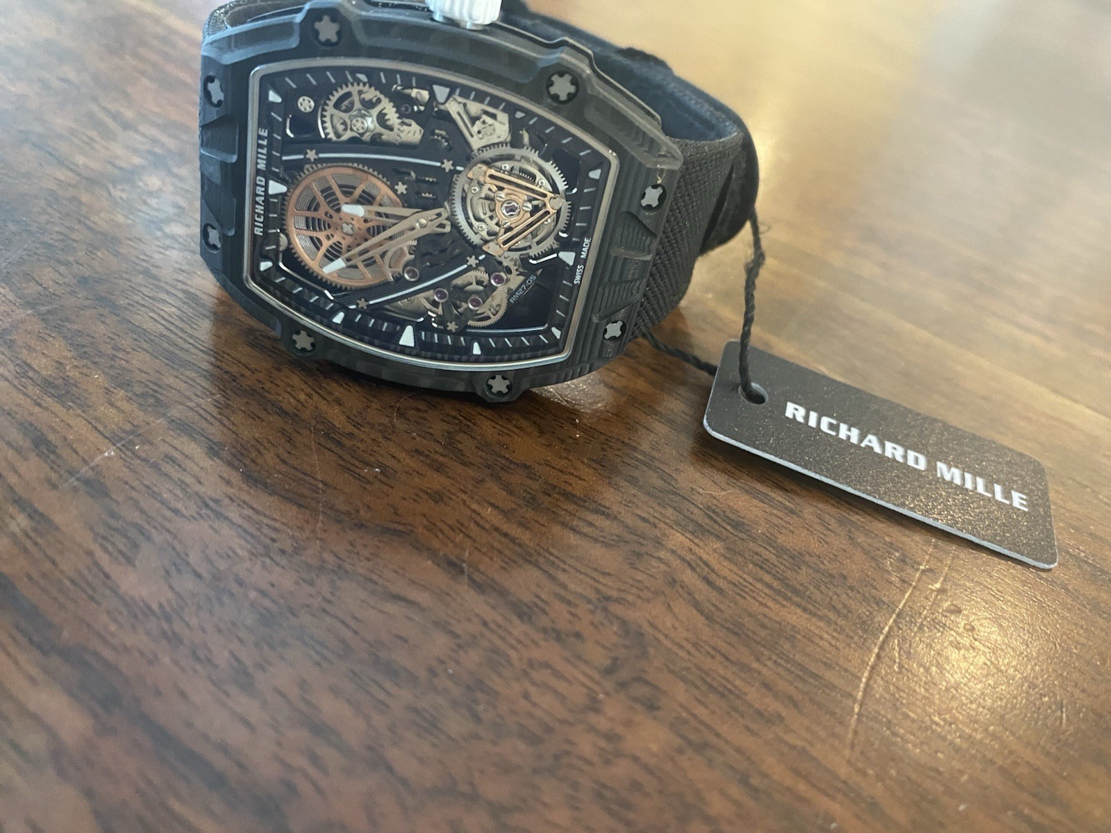 RM27-05 Skeleton Dial Black Carbon Fiber Tonneau Auto Watch. Ultra Thin