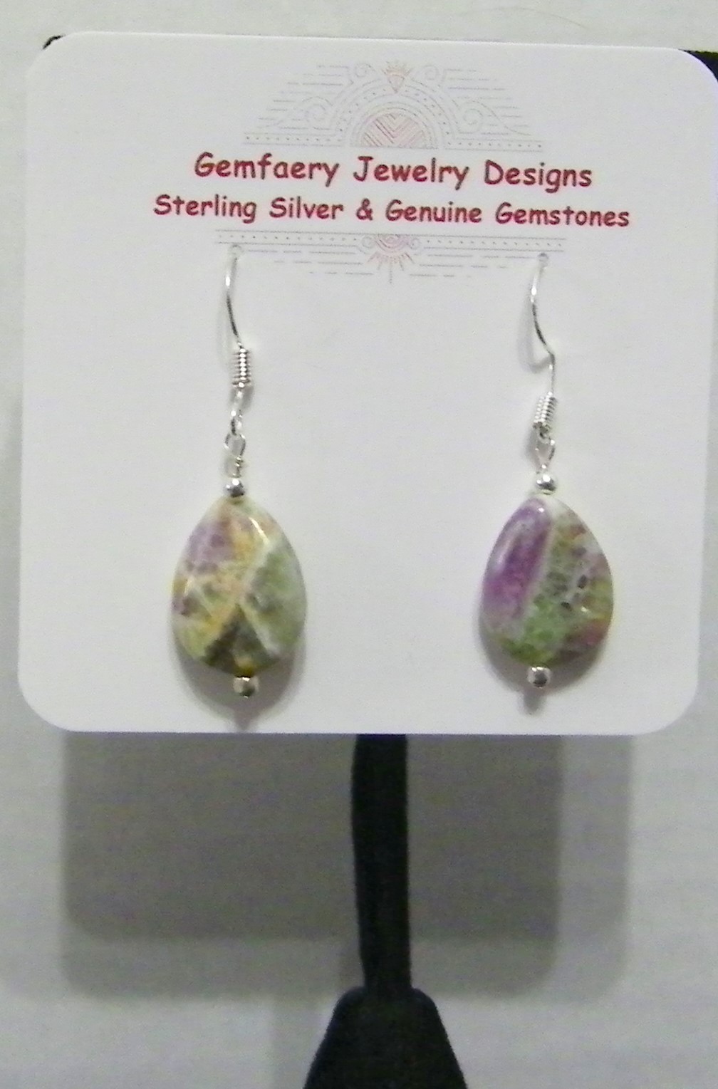Sterling Silver Natural LEPIDOLITE Teardrop Dangle Earrings #1397…Handmade USA