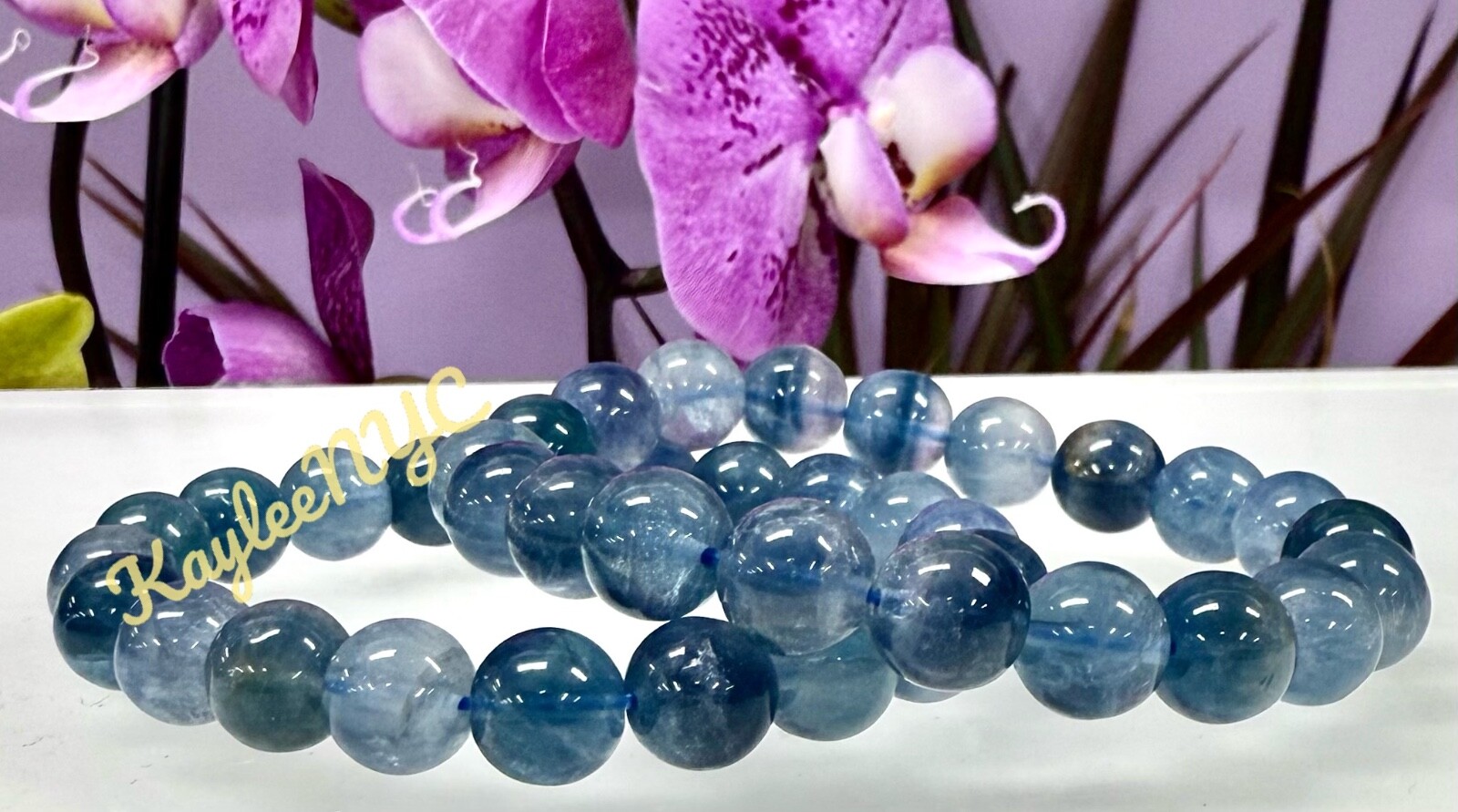 Wholesale 6 Pcs Natural Blue Fluorite 10mm 8” Crystal Healing Stretch Bracelet