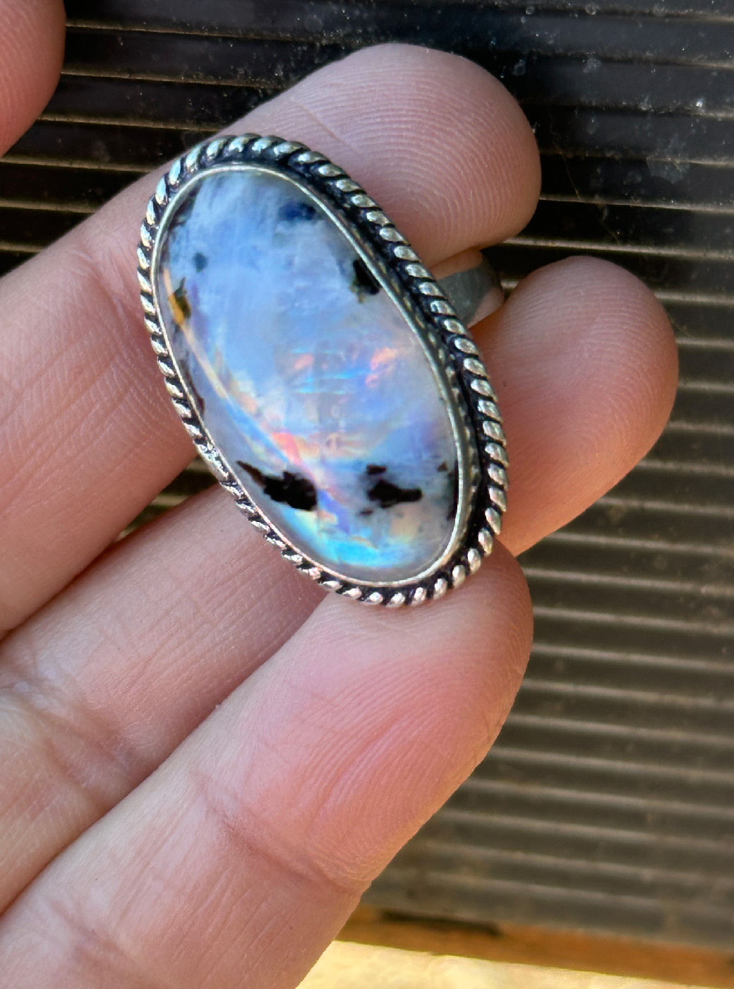 Vintage VIVIDE 925 Silver Rainbow Moonstone Ring Size 7