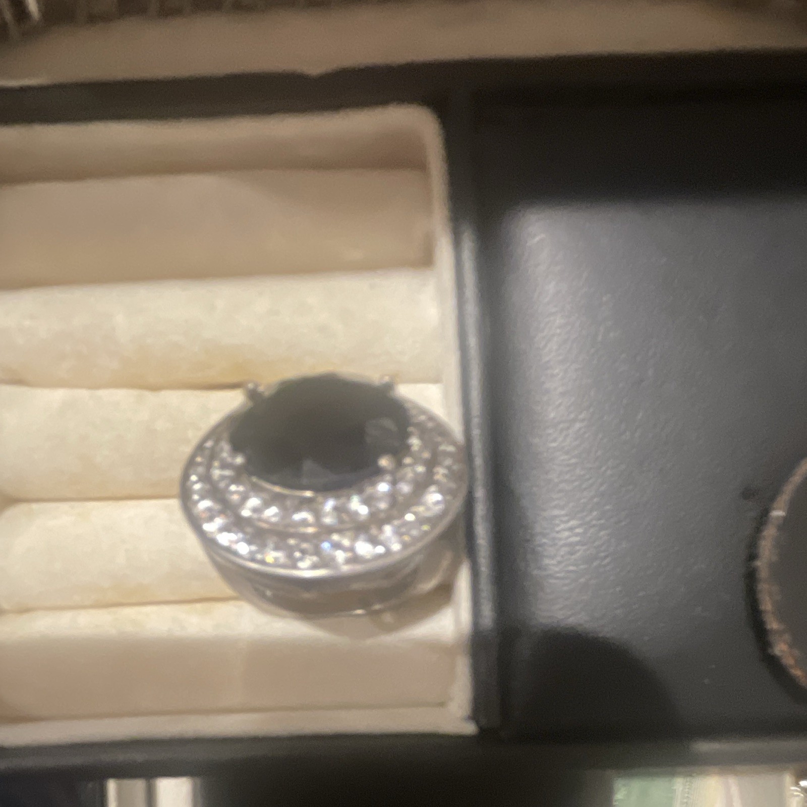 Natural Black Sapphire Diamonds set in Halo arch 14k and pure silver marker JW