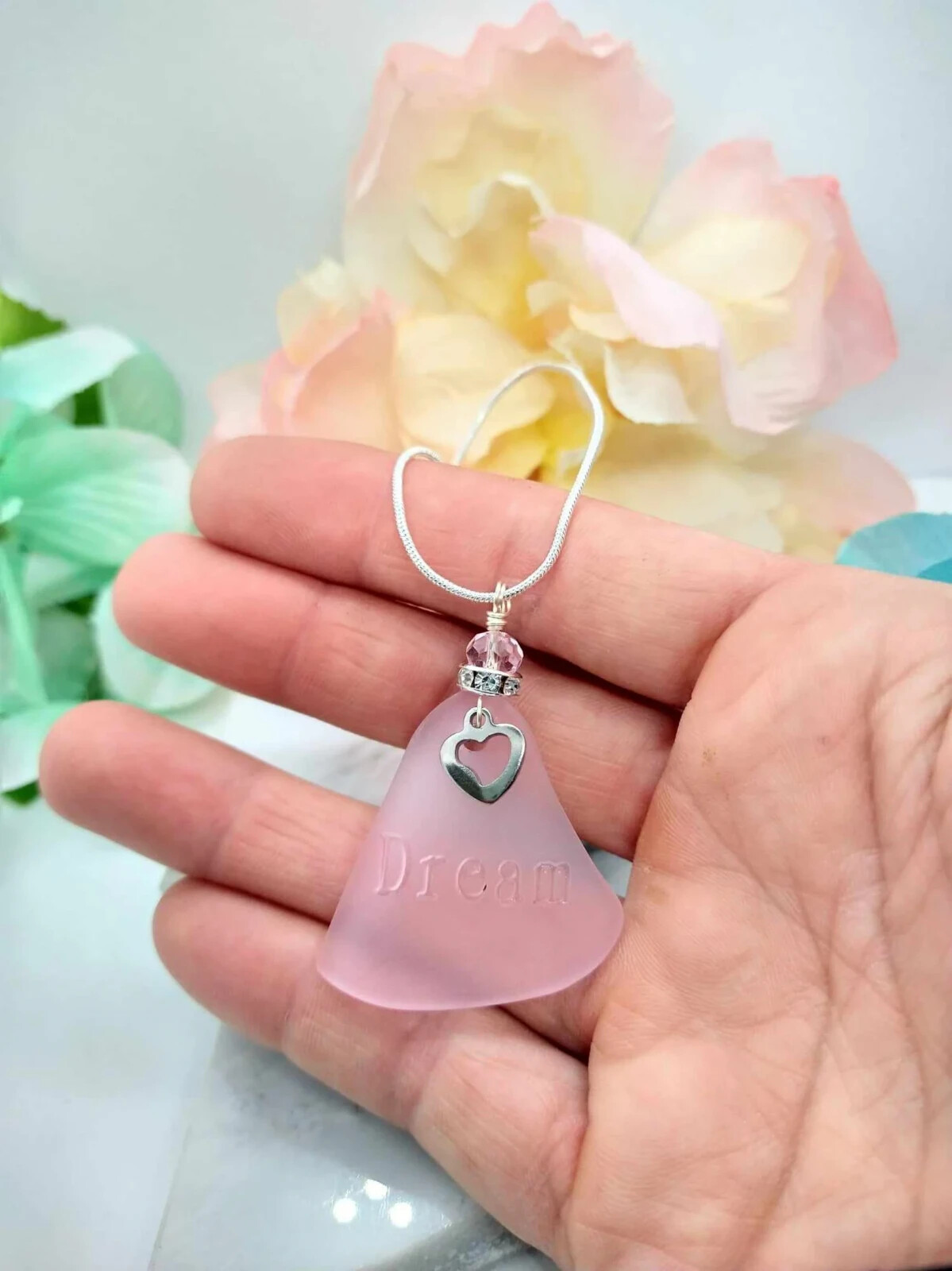 Personalized Sea Glass Inspirational Necklace Customizeable Beach Jewelry Gift
