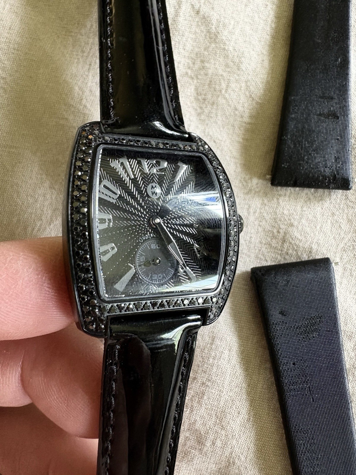 Michele Urban Mini Black Diamond Watch With 2 Spring loaded Straps