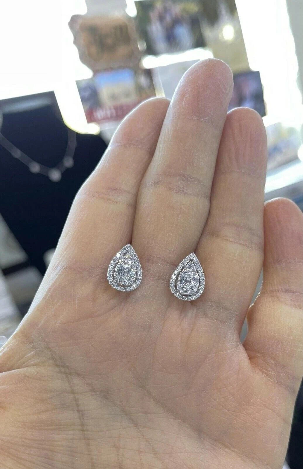 2Ct Round Cut Simulated Diamond Cluster Halo Stud Earrings 14K White Gold Plated