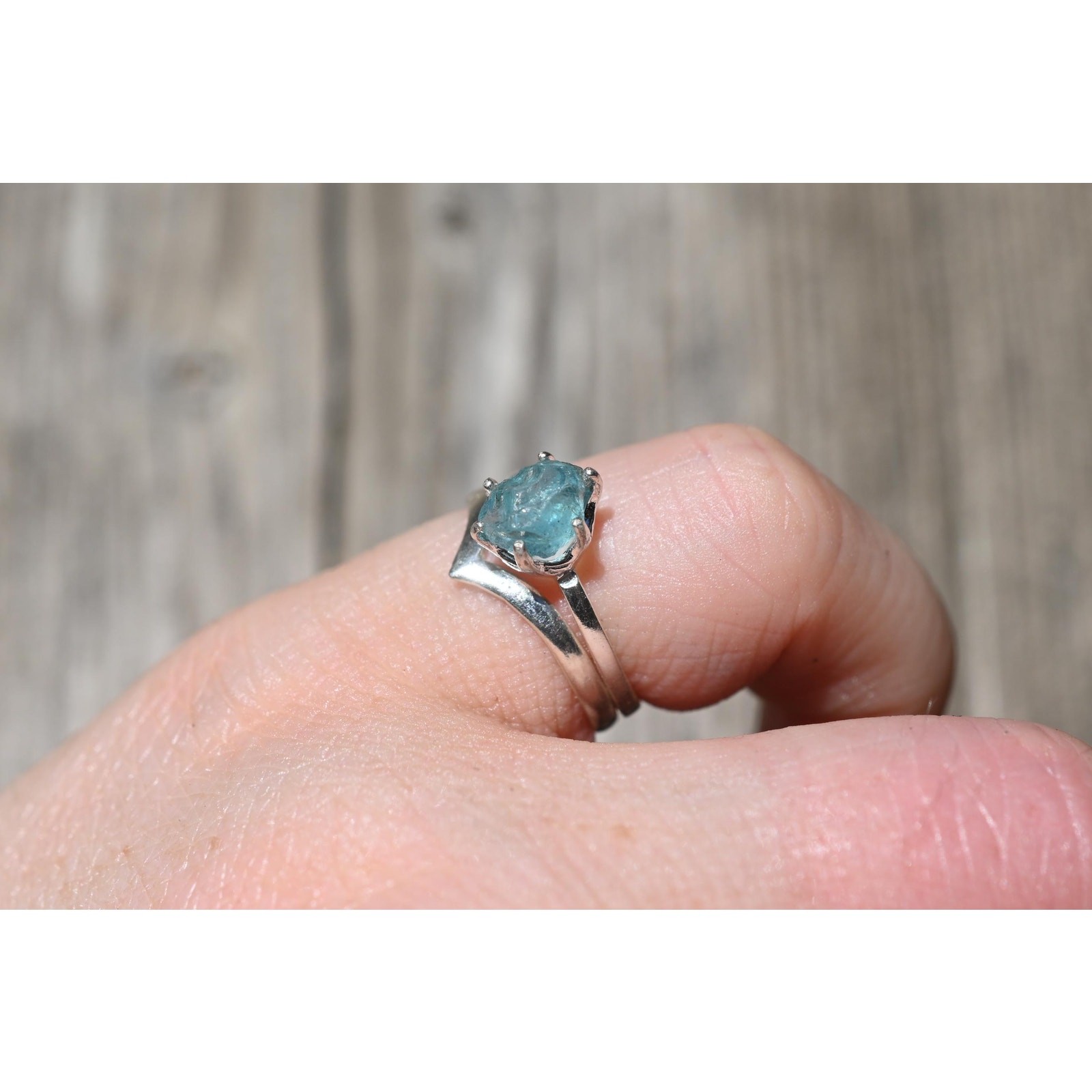 Aquamarine ring set, raw crystal ring sterling size 3 4 5 6 7 8 9 10 11 12 13