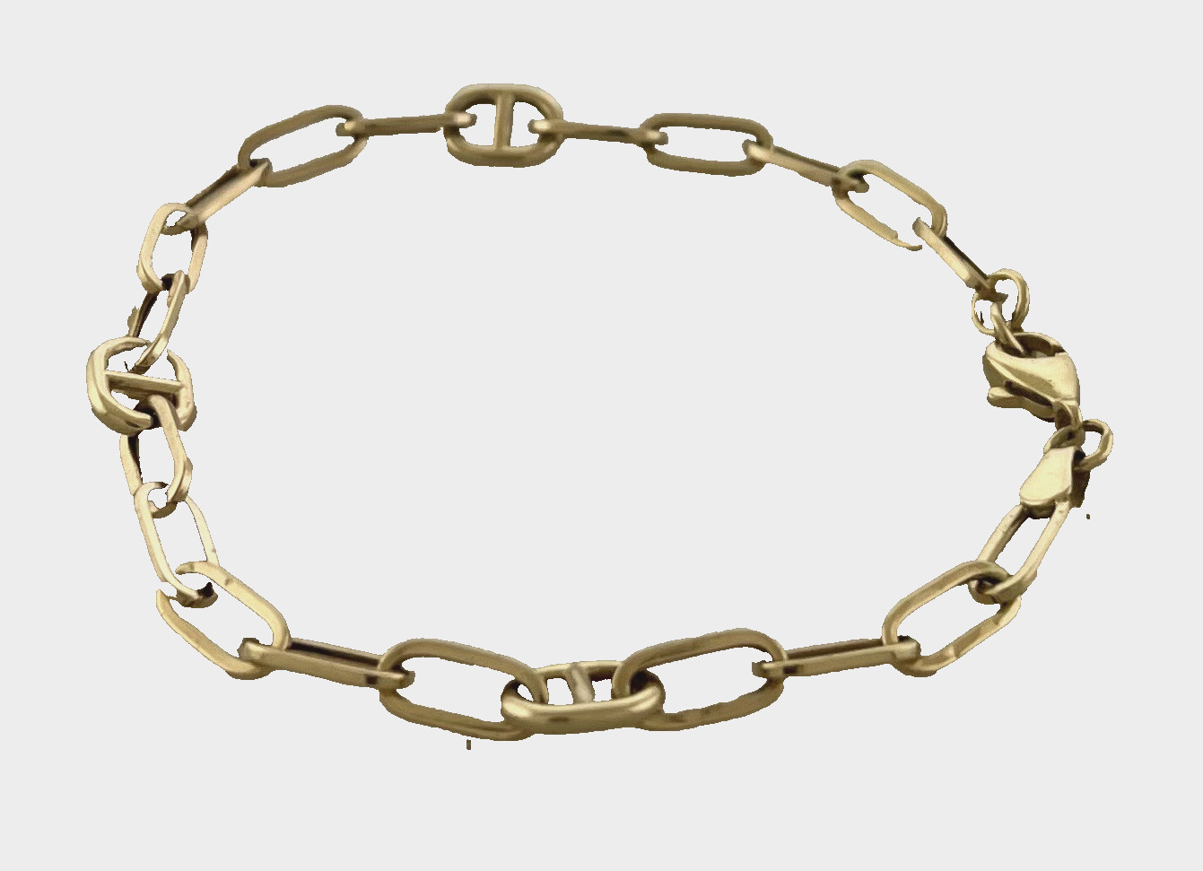 14k Yellow Gold Hollow Paperclip & Marina Link Women’s Bracelet