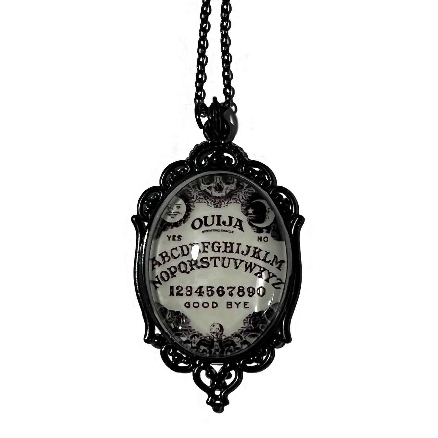 Lime Green & Black Glow in the Dark Ouija Board Pendant Necklace