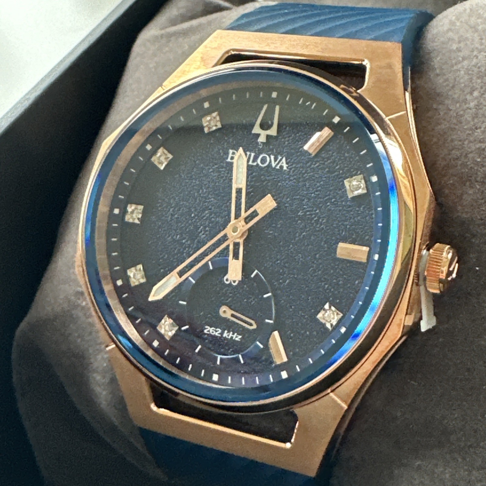 Bulova Women’s Curv HPQ CURV 3 Hand Small Second Hand Blue Watch 41 MM 97P174
