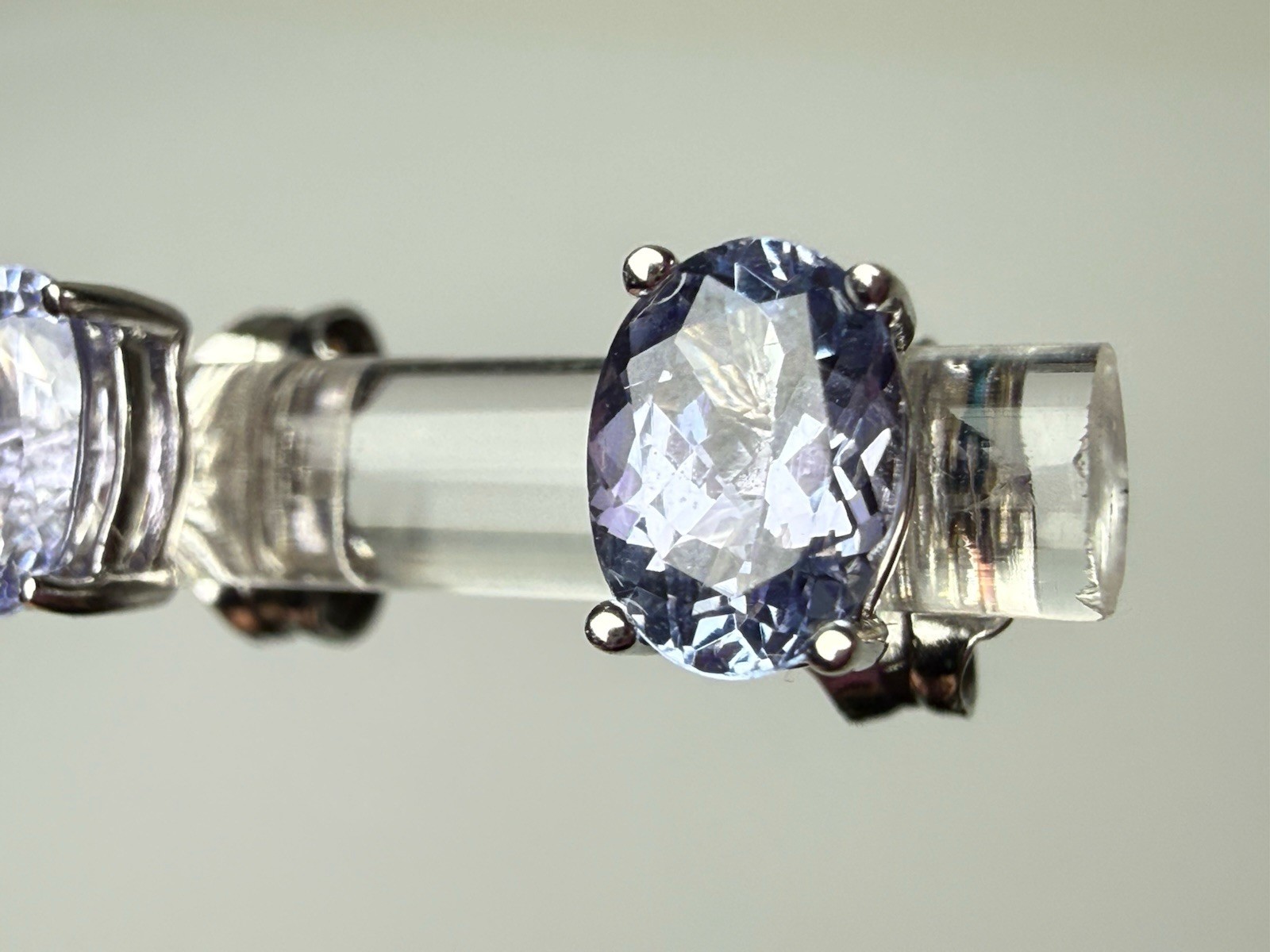Sterling Silver Oval Faceted Tanzanite Stud Earrings BBJ 6.9mm Purple