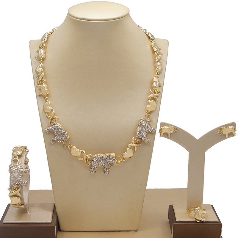 4 Piece Set , Necklace, Bracelet, Ring, Earrings – Gold Plated 14K