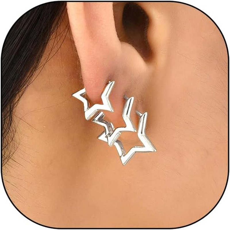 3 Pairs Silver Star Hoop Earrings Set for Women Small Y2K Huggie Earrings Trendy