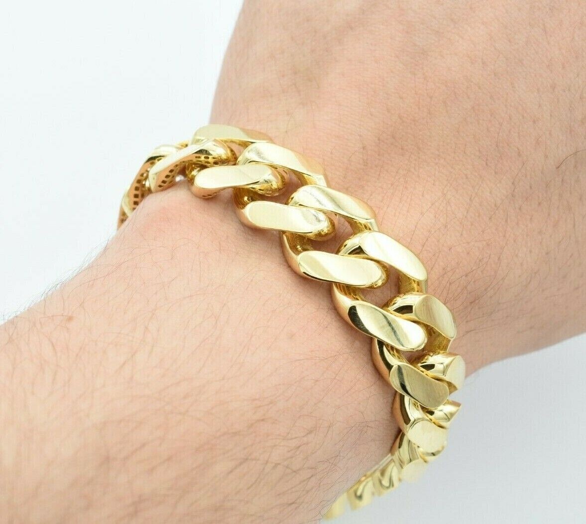 Real 10K Yellow Gold Cuban Royal Monaco Link Plain Bracelet 8″ Box Clasp 13mm