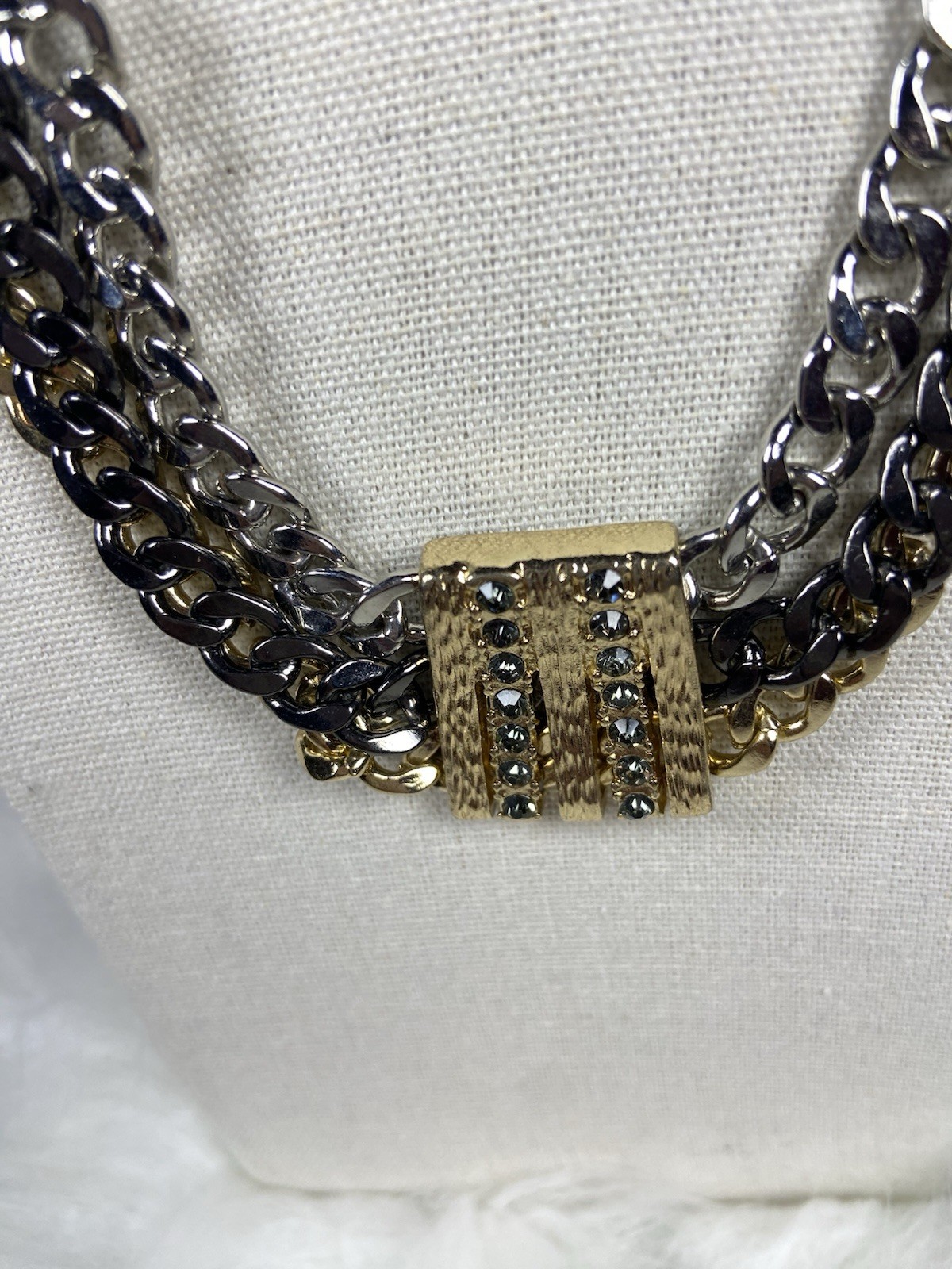 Black Gold Silver Rhinestone & Chain Necklace 16-20” Adjustable