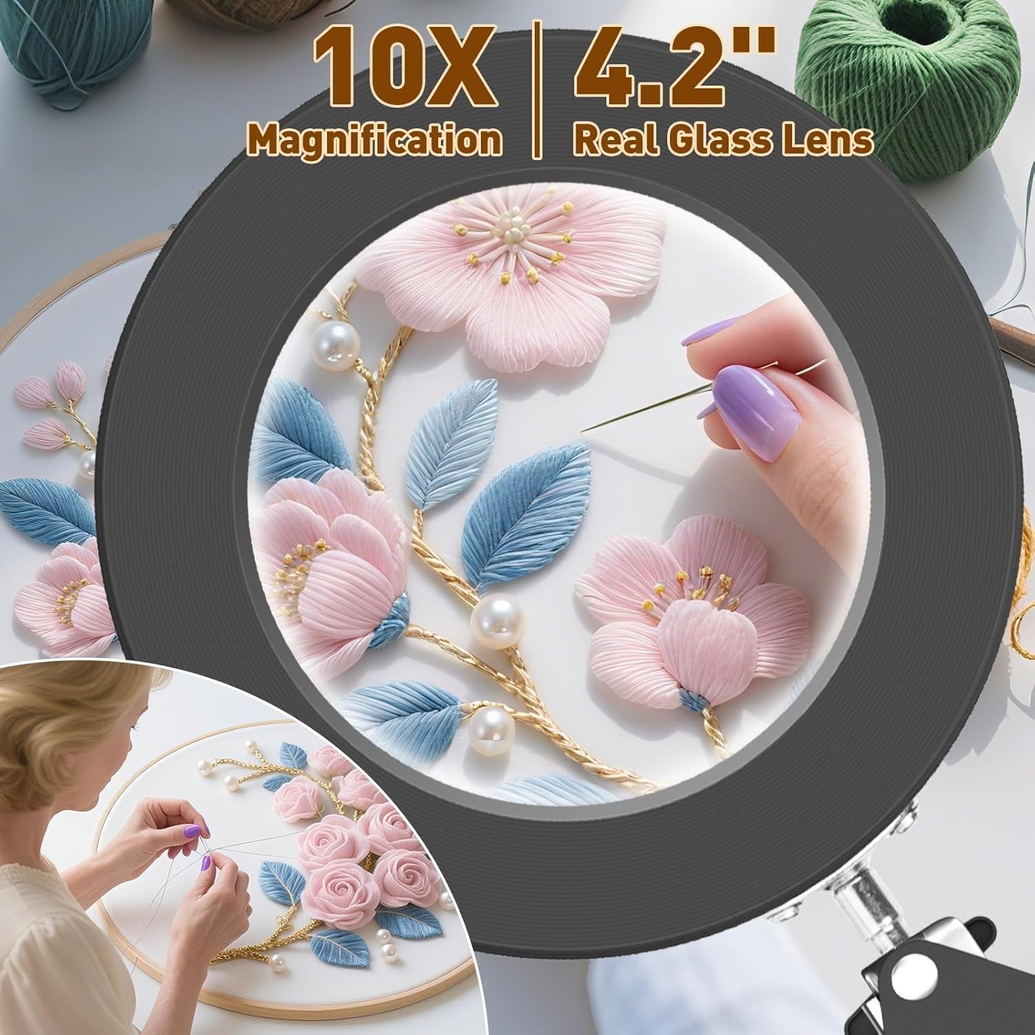 Adjustable 10X Magnifying Glass with Light – Perfect Gift for Seniors & Crafters