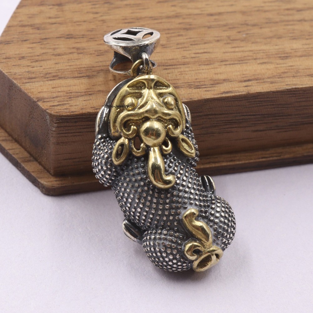 Pure 925 Sterling Silver Pendant Rich Pixiu Chinese Amulet Gift Pendant 40mm H