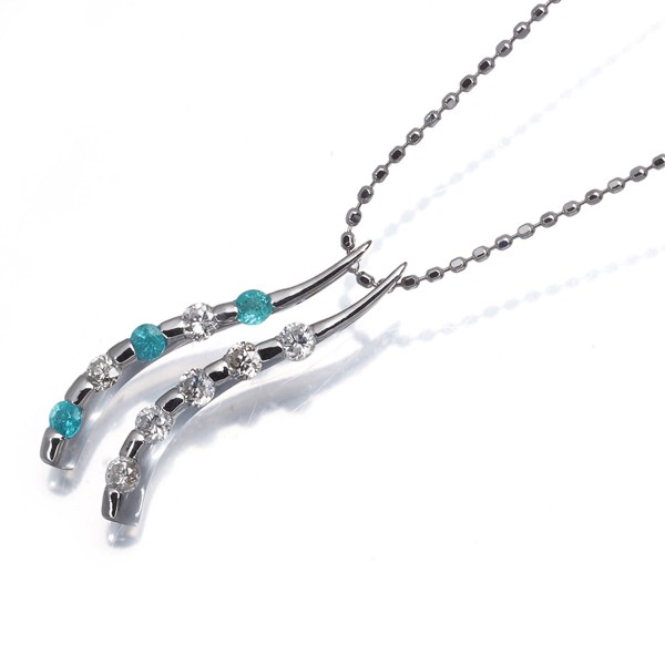 Paraiba Tourmaline 0.09ct Diamond 0.25ct Necklace 18K 750 White Gold