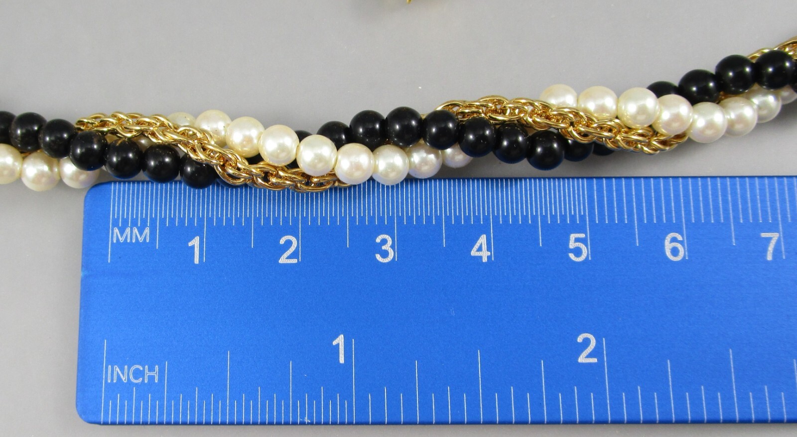 NOS Vintage MARVELLA Black Beads Gold Wrapped Chain Faux Pearl 24″ Necklace 8052
