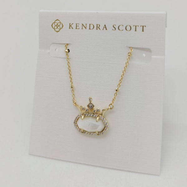 New Kendra Scott Elisa Princess Crown Gold Pendant Necklace in White Shell