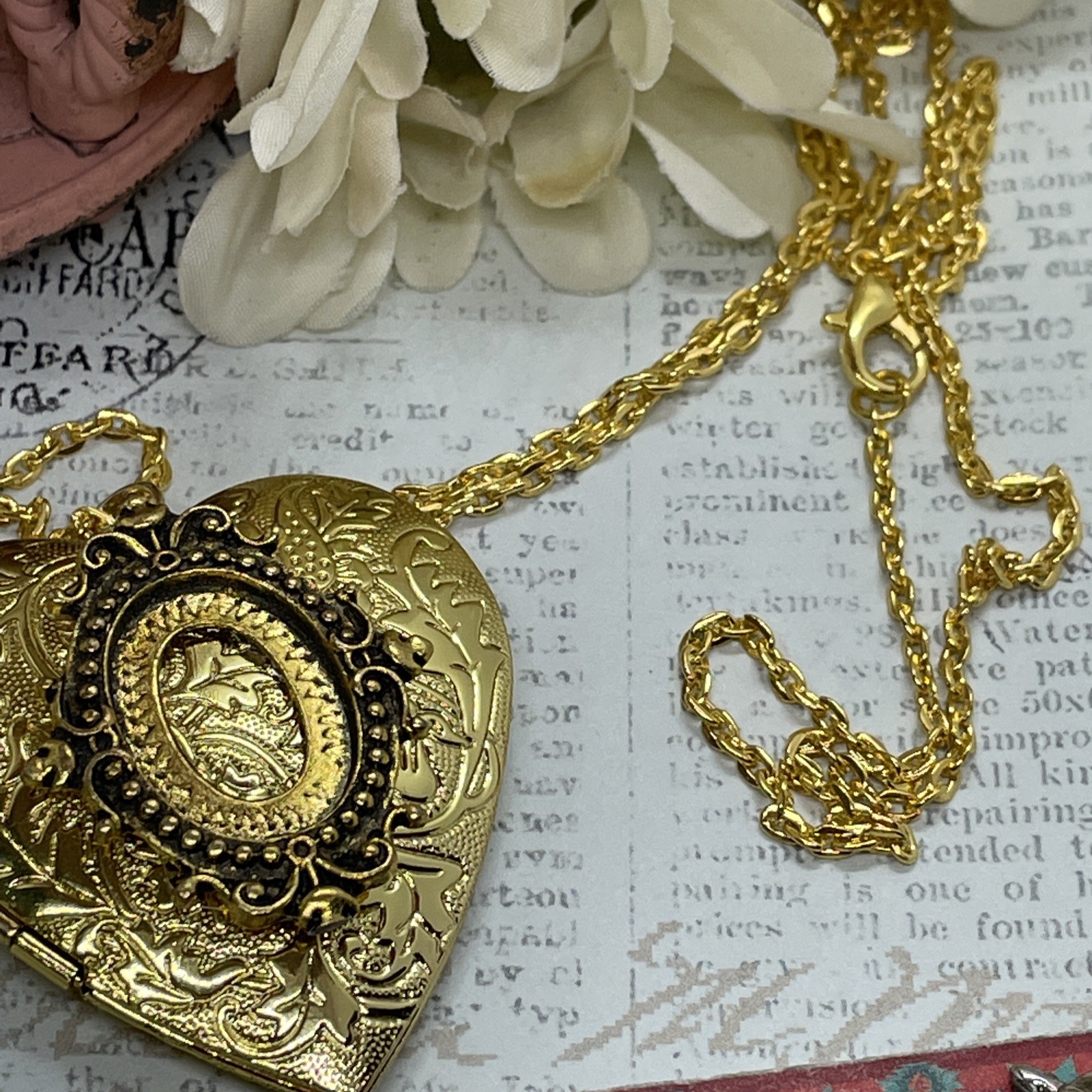Gold Heart Locket Blue Wht Birthday Anniversary Wedding Dragonfly Cameo Necklace