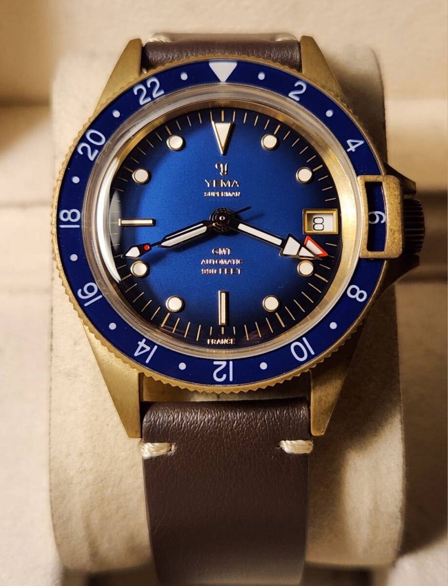 YEMA Superman GMT Bronze Limited 1948pcs Blue Dial Automatic Watch Box Card