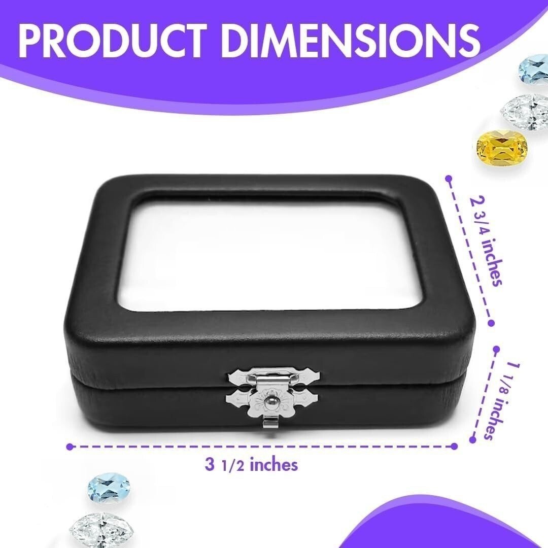 Novel Box Black Leatherette Glass Top Gem Box Loose Stone Jewelry Case Display