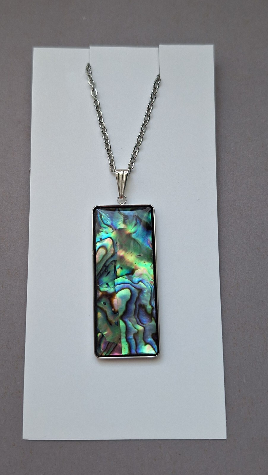 Abalone / Paua Shell Oblong Pendant – 20 inch / 51cm Stainless Steel Chain