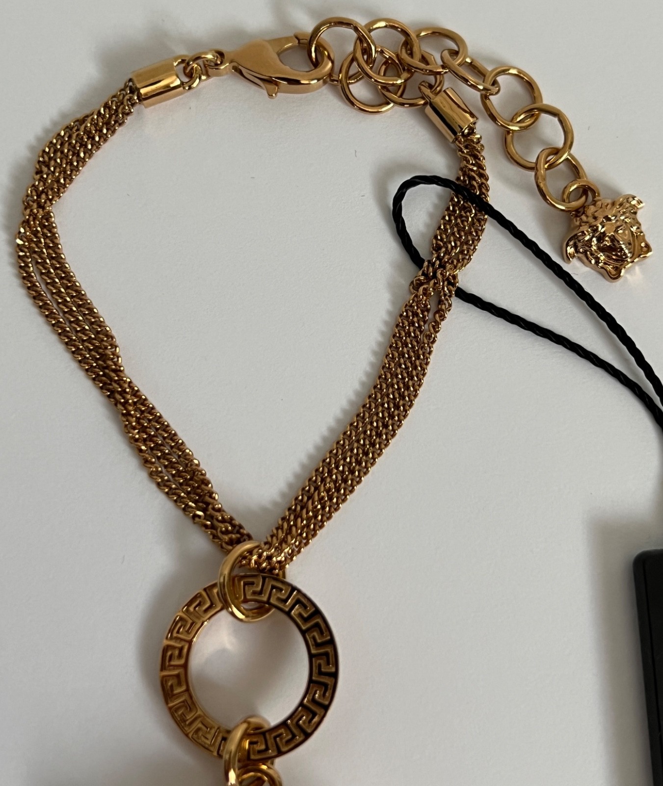 NWT Versace Medusa Head Large 3D Logo Charm Greek Key Gold Chain Bracelet $1295