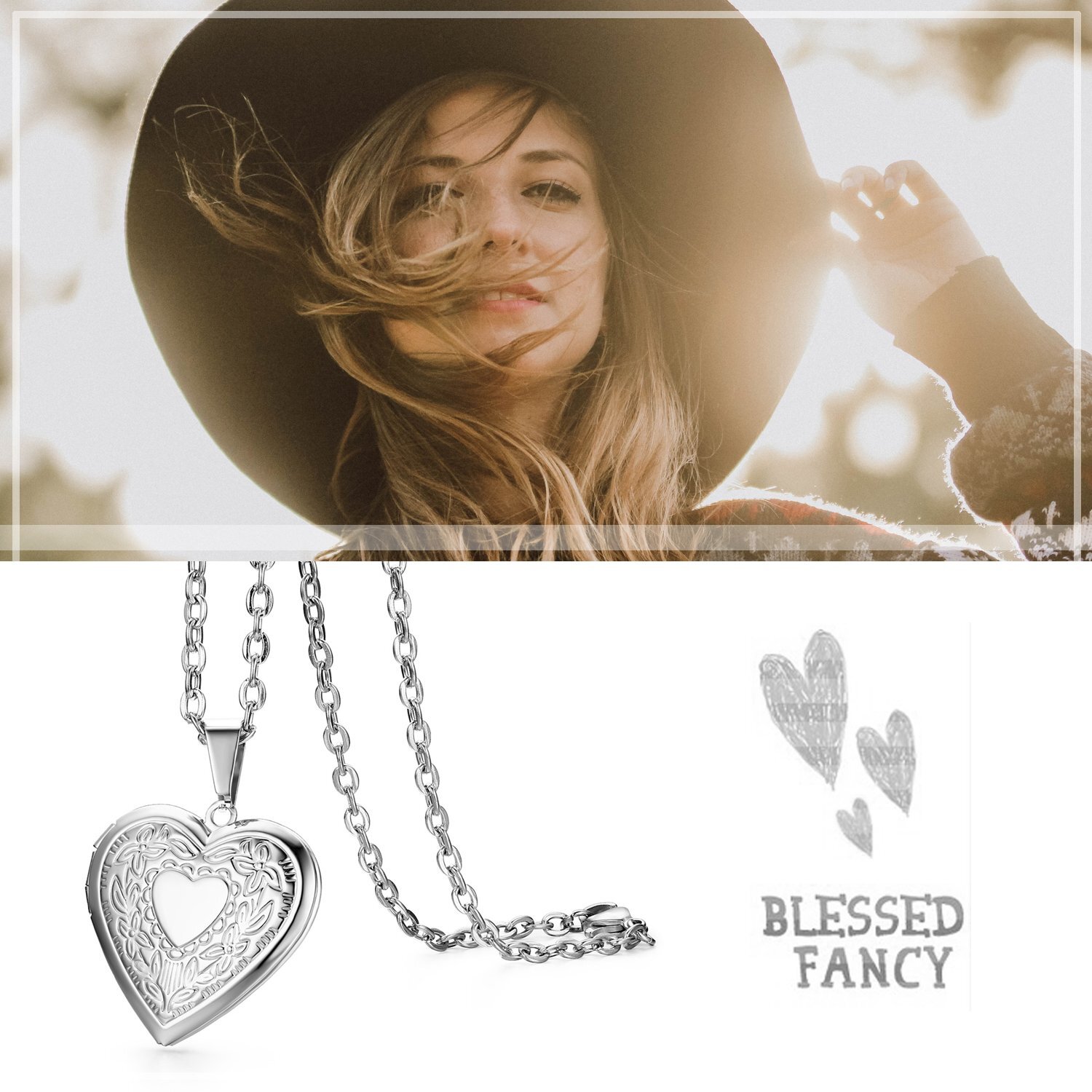 Stainless Steel Pendant Necklace Heart Locket Photo Picture Pendant Chain Gift