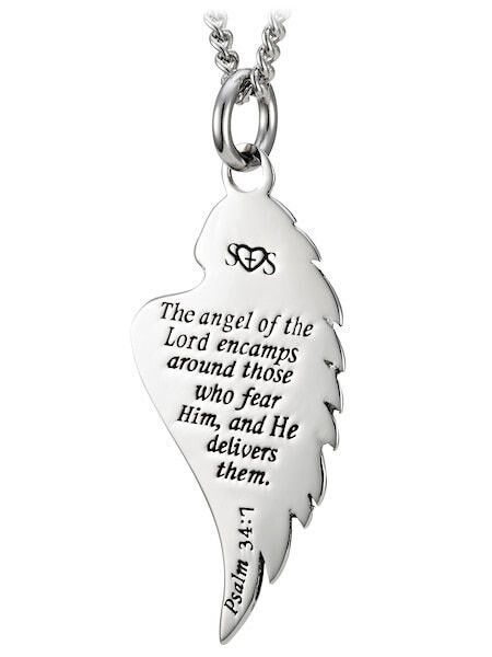 Women’s Stainless Steel Angel Wing Necklace-Psalm 34:7