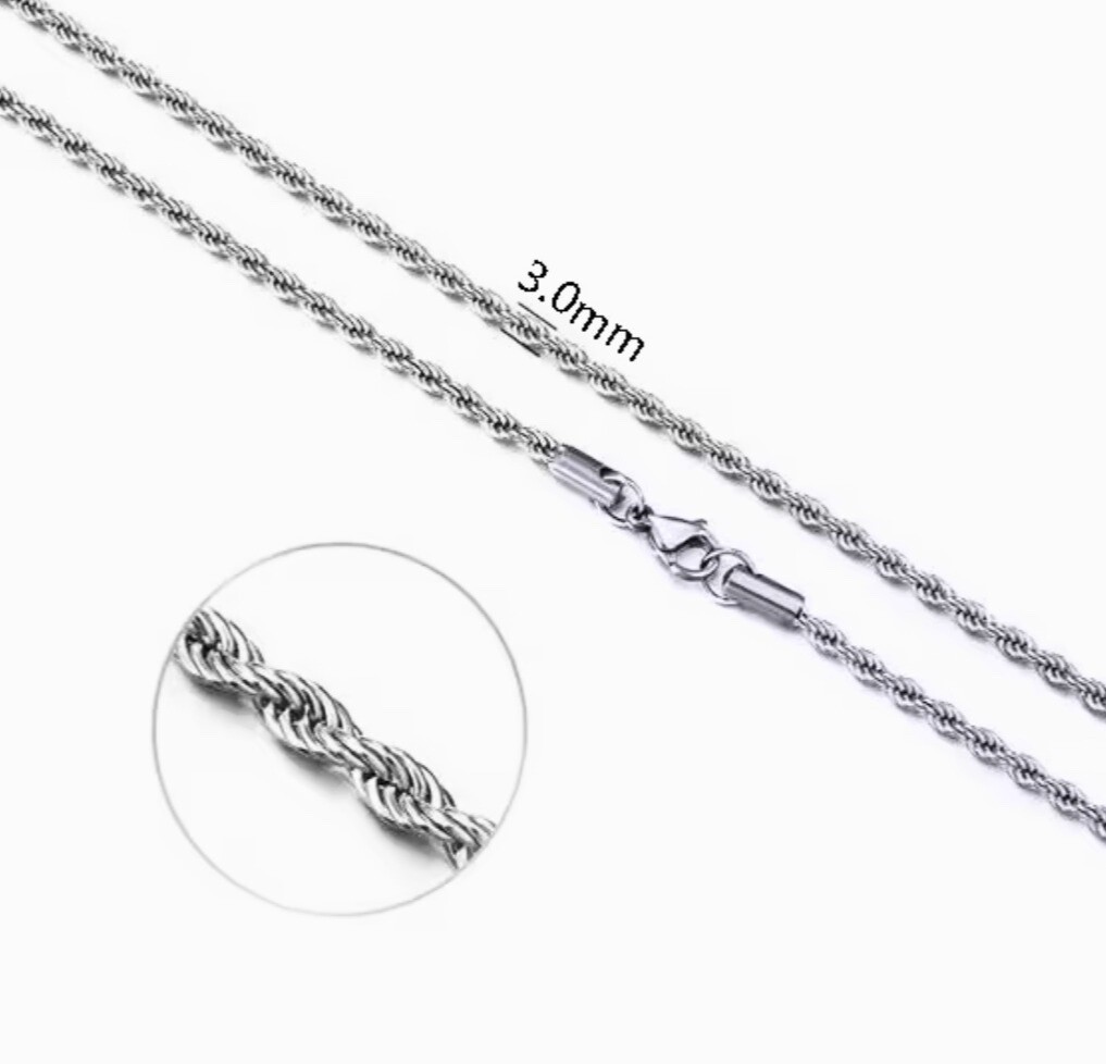 925 Sterling Silver Rope Link Chain Necklace–Unisex, Stainless Steel, Plated