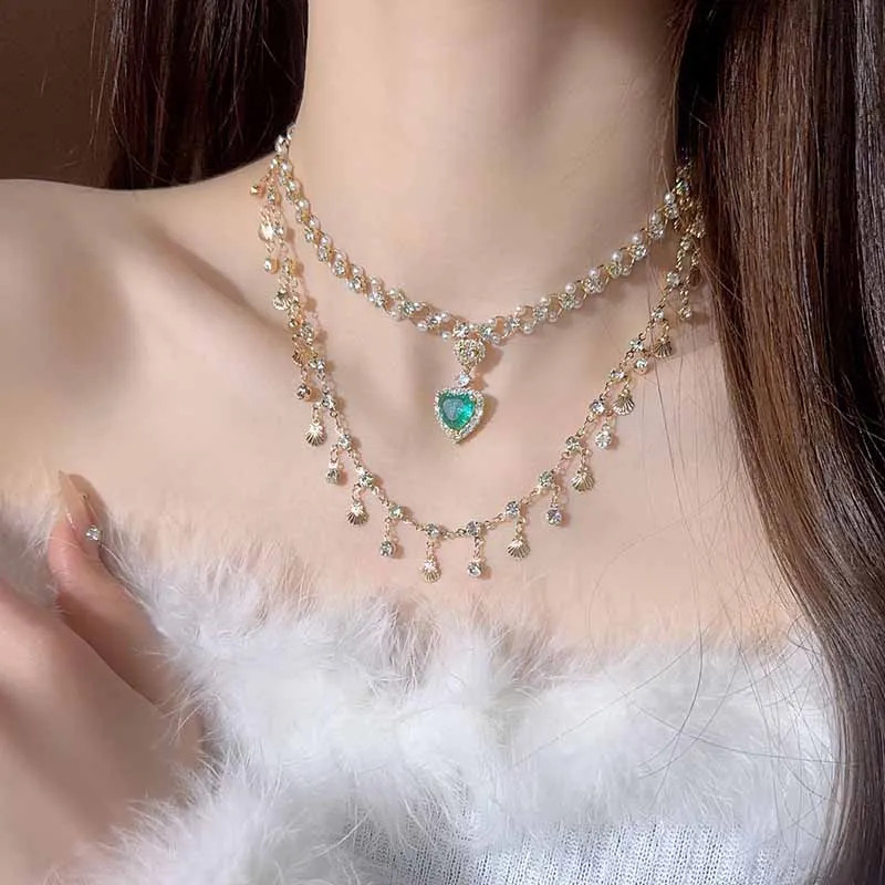 Multi-layer Copper Alloy Simulation Crystal Necklace Women Hanfu Collarbone Girl