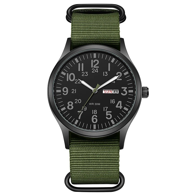 Durable Field Watch Easy Read Dial 24H Display Nylon Strap Quartz Movement