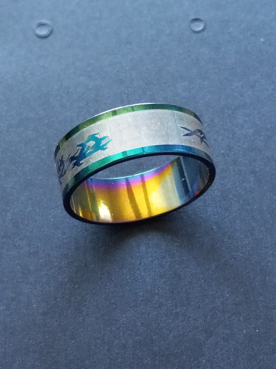 Stainless Steel Fashion Ring – Symbol Ring. 7mm Wide Size 7.75 B43