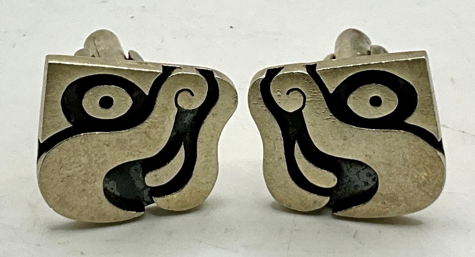 Vintage Antonio Pineda Taxco 970 Sterling Silver Modernist Parrot Cufflinks