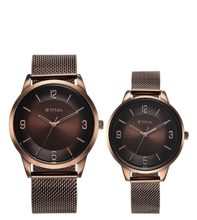Titan Pairs Bandhan His Hers Watch Box Set Brown Dial Metal Bracelet Gift