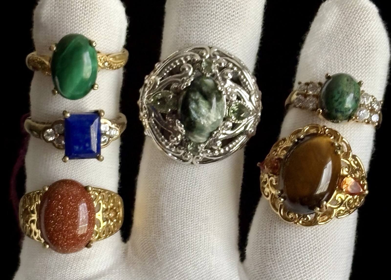 KARIS STS Ring Lot Assorted Gemstones 6 Rings Gold Bond & Platinum Bond STUNNING