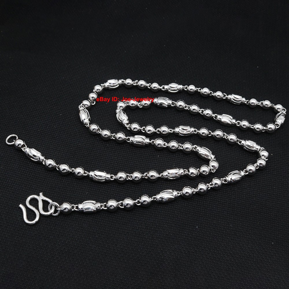 Real 925 Sterling Silver Necklace 4mm Oval Bead Link Chain Necklace 19.7inch L