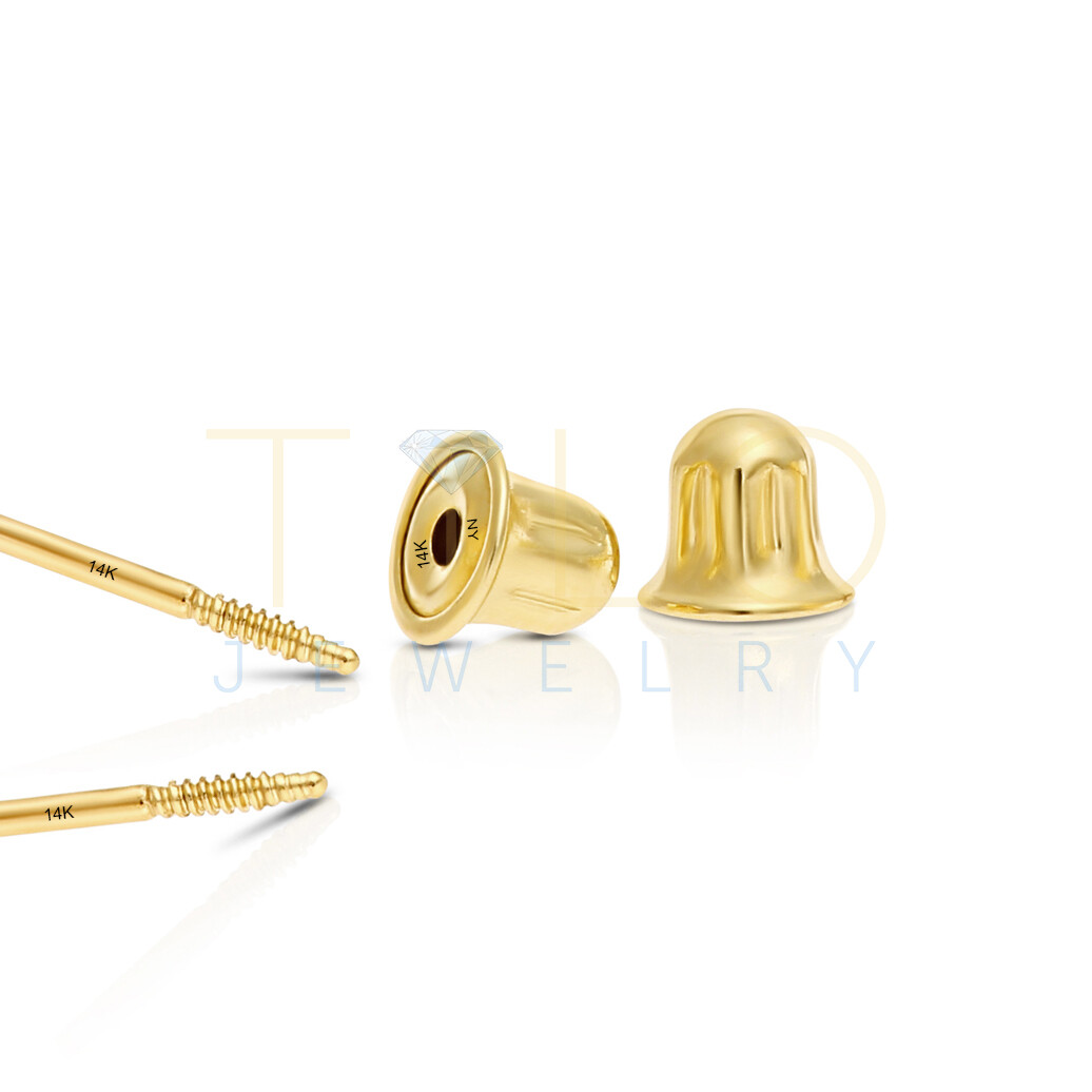 10K Real Solid Yellow Gold Baby Small Heart CZ Sleeper Studs Earrings Screw-back