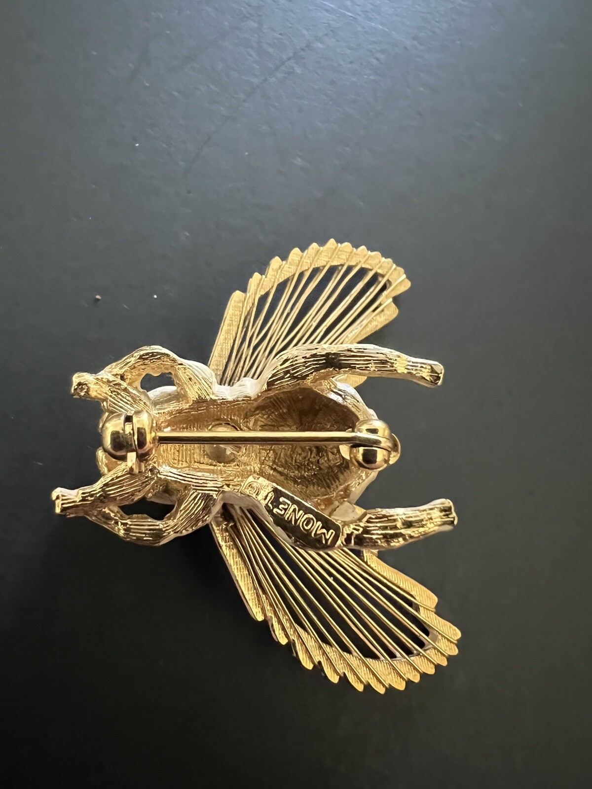 Vintage Monet Brooch Pin Bumble Bee w/Wired Wings Gold Tone Metal And Enamel