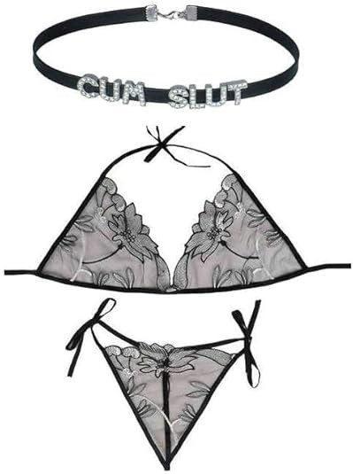 CUM SLUT Rhinestone Collar Choker Necklace For Wife & Girlfriends 17 inches NEW