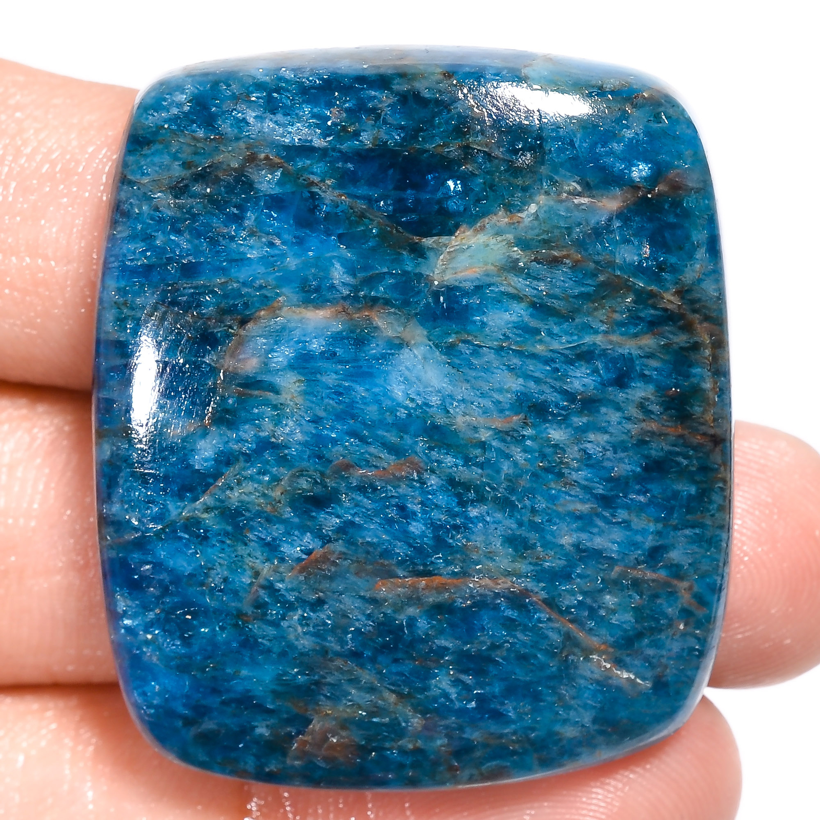 Natural Blue Apatite Radiant Shape Cabochon Gemstone 105 Ct. 37X32X8 mm EE-29931