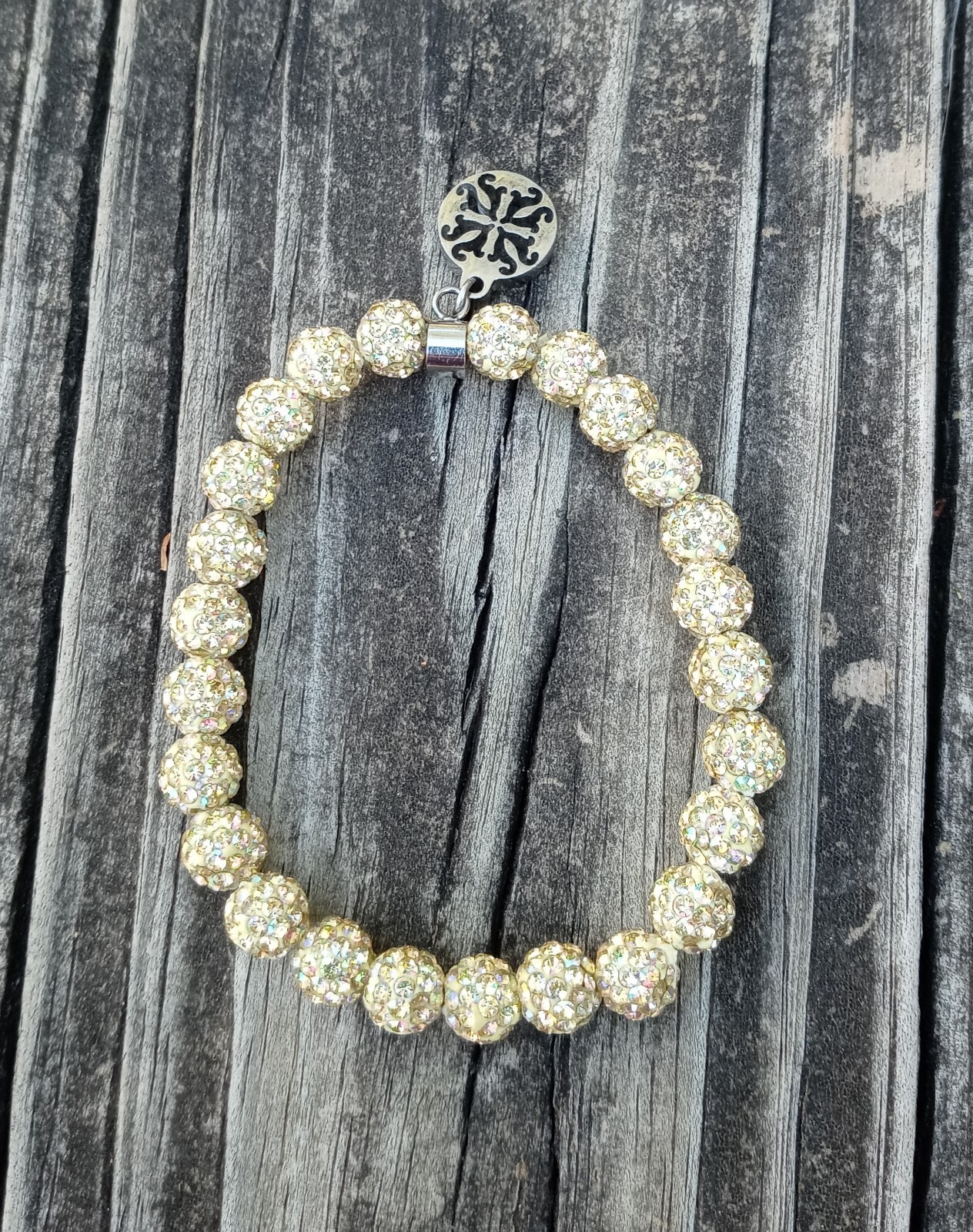 Rustic Cuff Bracelet Mini Beaded Emerson Yellow Sparkle Silver RC Logo Charm